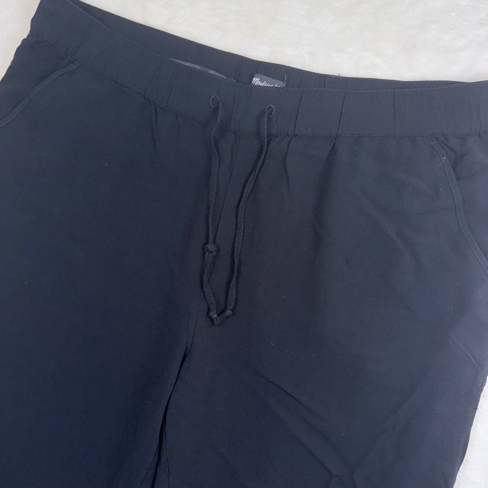 Madewell‎ Pants Women Large Black Viscose Drawstring Elastic Waist Curved Hem